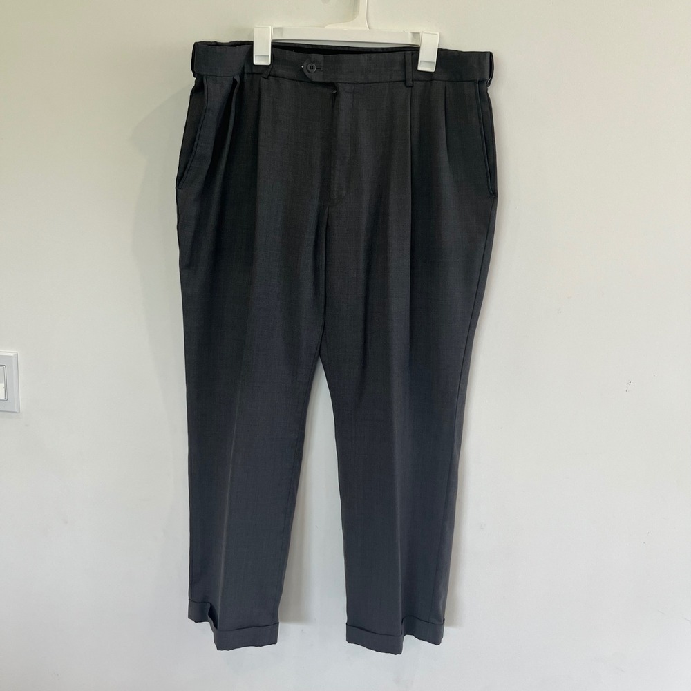 Stafford Mens Charcoal Gray Pleated Cuffed Dress Pants Trousers 37x26